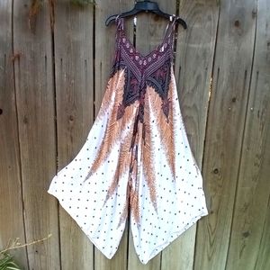 Unbranded Womens Jumpsuit One Size White Pullover Sleeveles Wide Legs Pockets